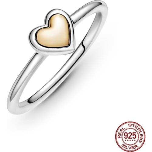 Hot Sale 100% 925 Sterling Silver Heart-Shaped Golden Dome Rings Fashion Jewelry CMR099