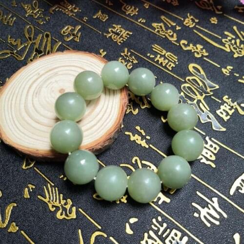 Hetian Jade Bracelet Natural Raw Stone Seed Material Jade Bracelet Blue and White Jade Round Pearl Jade Chain