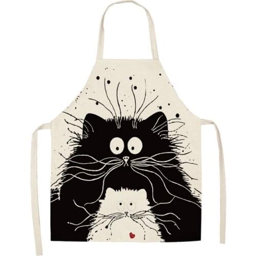 Summer Kitchen Apron Home Cooking Cute Cat Printed Sleeveless Cotton Linen Aprons for Men Women Baking Accessories