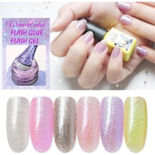 Flashing Nail Polish Color 6ml Gel Lacquers Hybrid Varnish 6 Colors Shine Shimmer Manicure Soak Off UV LED Polish Bottle Art Gel