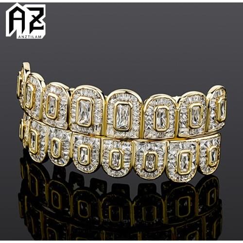 AZ Hip Hop Iced Out Teeth Grillz Gold Silver Color Grills Tooth Jewelry For Men Women Top & Bottom Caps Goth Fashion Jewelry