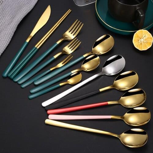 4Pcs Stainless Steel Tableware Set with Box Long Handle Spoon Fork Steak Knife Cutlery Western Food Flatware Kitchen Dinnerware