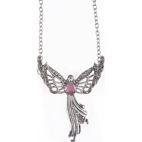 Virgin Mary Angel Wing Pendant Necklace New Fashion Metal Heart Shaped Bohemian Crystal Inlaid Accessories Party Jewelry