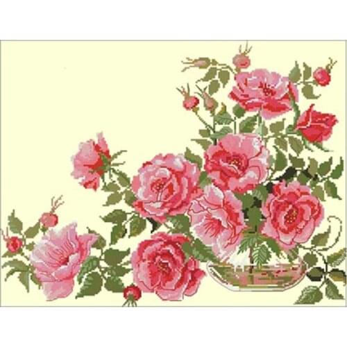 Rose in glass bottle patterns Counted Cross Stitch 11CT 14CT 18CT DIY Cross Stitch Kits Embroidery Needlework Sets home decor