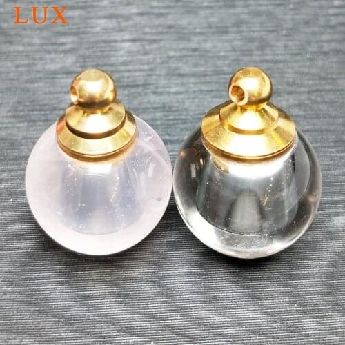 Rose Quartzs Perfume Bottle Pendant genuine natural ball shape Clear quartz Magical Medicine Bottle Essential Oils Diffuser