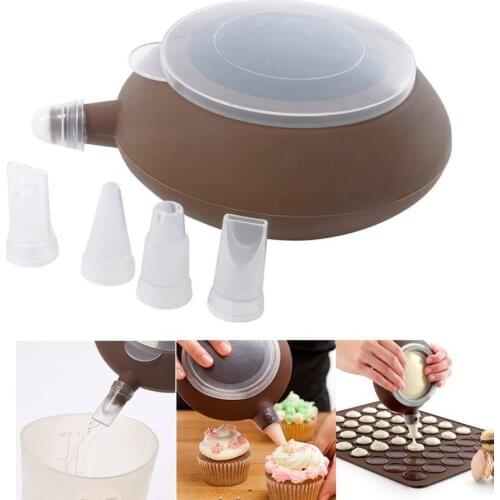 Silicone Macaron Special Cup Cake Muffin Pastry Cream Decorating Pen With 4 Nozzles Baking Tools