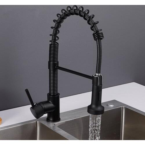 Kitchen sink Faucet black brass Spring pull down Sink Mixer Tap rotation kitchen mixer taps Kitchen Tap