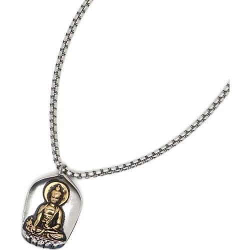 Unisex 316L Stainless Steel Buddha Protect Pendant Free Chain