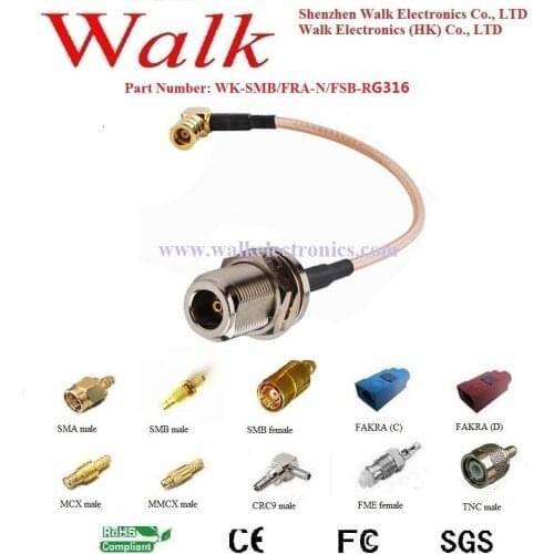 RF cable assembly: SMB female right angle to N female straight bulkhead with RG316 cable