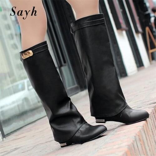 Knee Boots Women Pu Elastic Boots Female Round Toe Shoes Concise Flat Shoes Autumn Winter 2020 Snow Boots Casual Ladies