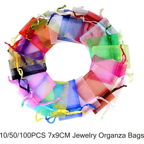100/50/10PCS 7x9/13X18CM Organza Bags Jewelry Packaging Nice Gift Bag Wedding Party Decoration Drawable Bags Gifts Pouches Color