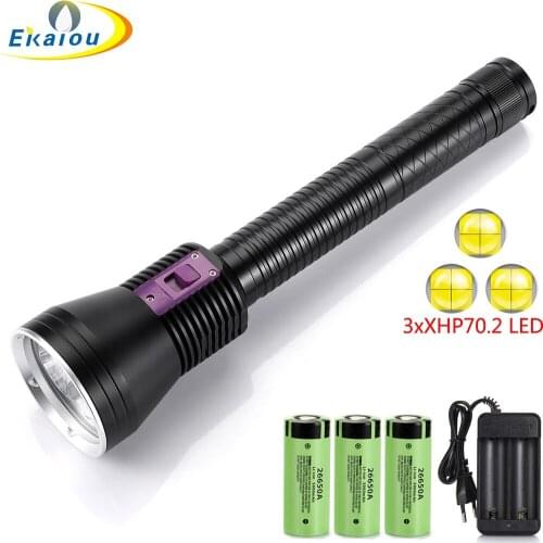 100M Professional Waterproof Diving Flashlight 3xXHP70.2 High Power White /Yellow Light Portable Underwater Dive Lamp