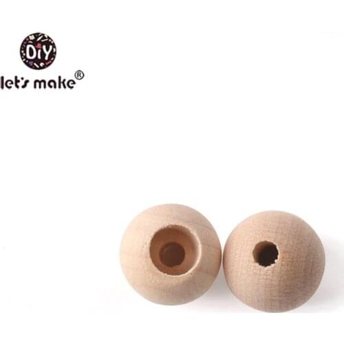 Lets Make Baby Teether 30pcs 12mm Wooden Beads Big Small Hole BPA Free Wood Teether DIY Play Gym Accessories Teething Toys