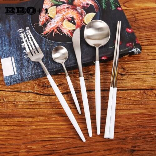 5pcs/set Cutlery Gift Dinnerware Silver White Dinner Steak Knife Stainless Steel Dinner Forks New Tableware Dessert