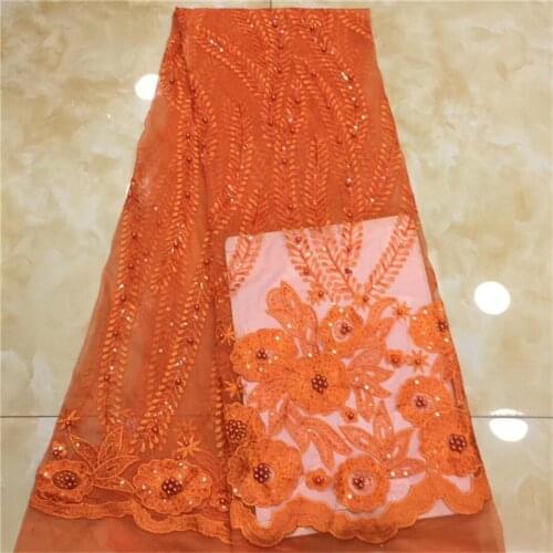 African Lace Fabric Orange Embroidered Nigerian Laces Fabric Bridal High Quality French Tulle Lace Fabric For Women