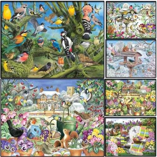 Full square/round 5D diy diamond painting"spring/winter garden &birds'embroidery pattern animals cross stitch mosaic room decor