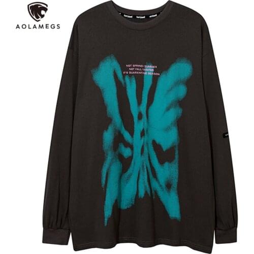 Aolamegs Sweatshirt Hoodie Men Butterfly Inkjet Print Embroidery Pullover Punk Fashion High Street Oversized Men Clothing Autumn