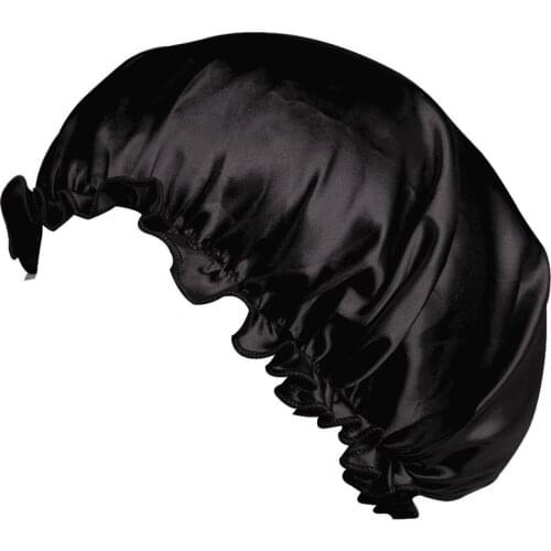2 Pieces Adults Satin Nightcap Wide-brimmed Hair Loss Cap Solid Color Men Women Sleeping Cap