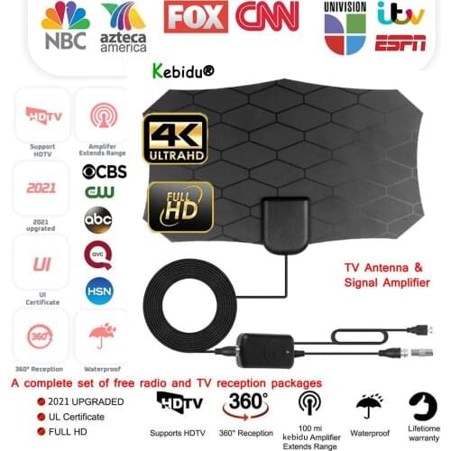 Digital TV Antenna Flat Indoor HD Signal Amplifier Conversion Head HDTV 80 Miles Range VHF UHF TV Antenna For Digital TV