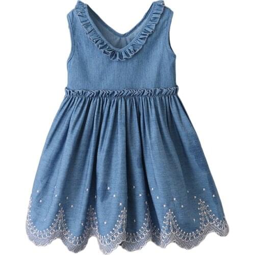 Baby Girl Clothes 2019New Baby Girl Dress Sleeveless Light Blue Cotton Denim Princess Dress Kids Clothes 1T 2T 3T 4T 5T 6T