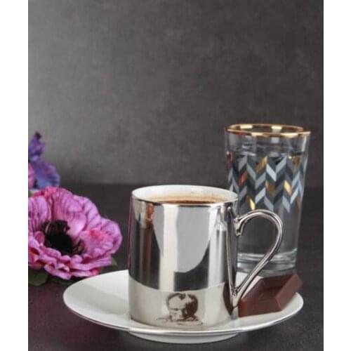 DOLBOVI Acar Ataturk Figured Silver Mirrored Porcelain 6'Lı coffee cup Pad mug кружка coffee cup cup