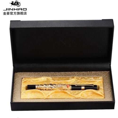 JINHAO Flying Dragon Ancient Roller Ball Pen, Metal Embossing Black Ink , Noble Golden Color Business for Office & School