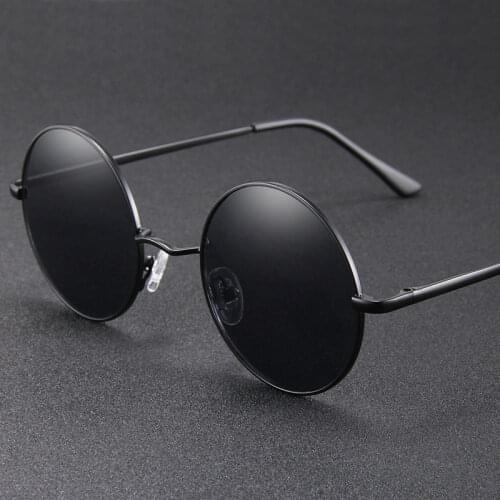 Retro Classic Vintage Round Polarized Sunglasses Men Brand Designer Sun Glasses Women Metal Frame Black lens Eyewear Driving