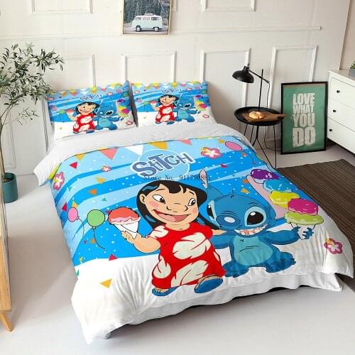 Disney Animation Star Baby Stilch Cute Color Print Bedding Set Duvet Cover Pillowcase Children Bedroom Decoration Home Textile