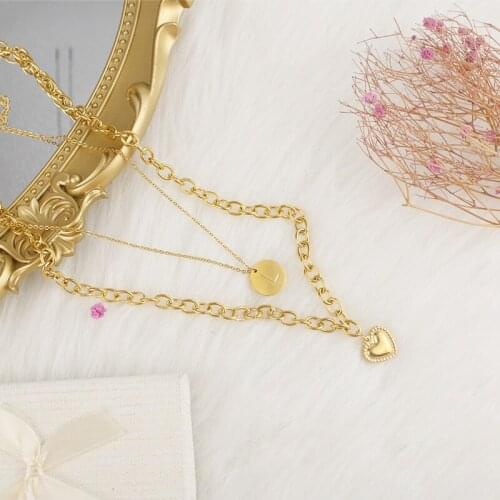 Round Initial Necklace Initial Name Multilayer Necklace Stainless Steel Couple Name Initial Pendant Girl Jewelry Gift