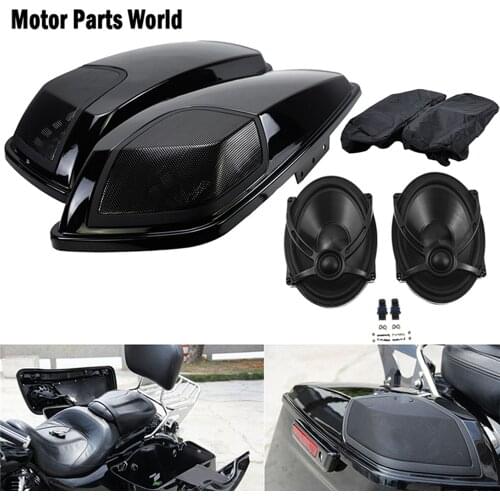 Motorcycle Saddlebag Lids With 5"X7" Speakers Covers Audio Speaker Lid For Harley Touring Street Electra Glide FLT FLHT 2014-Up
