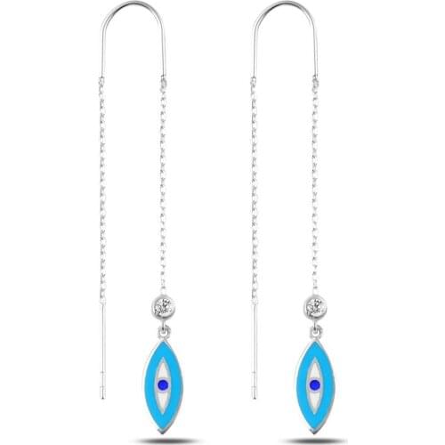 KUTAYDAN Zircon Cubic Zirconia & Enamel Eye Japanese Earrings 925 Sterling Silver