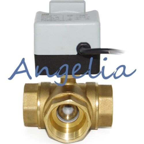 AC220V G3/4" BSP DN20 Brass 3 Way Manual and Automatic Motorized Ball Valve Electrical Actuator