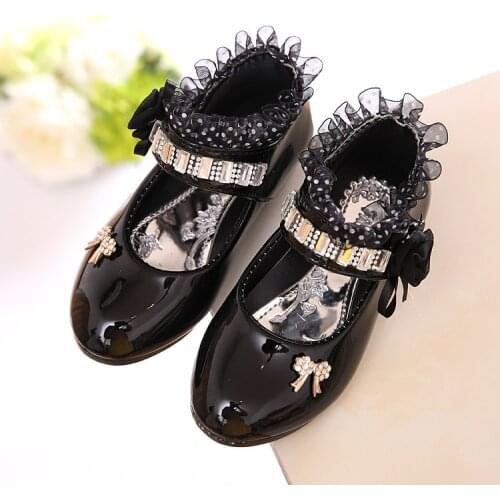 Hot Girls BLACK red leather shoes for girls party red childrens party shoes princess wedding shoes children EU25-36