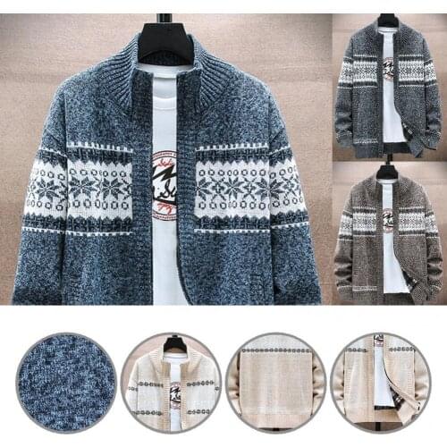 Long Sleeve Autumn Winter Zipper Closure Men Knitted Cardigan for Outdoor