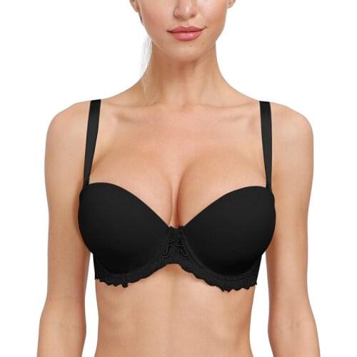 New Plunge Bras For Women Lingerie Strapless Straps Lace Anti-slip Underwire Halter Push Up Unpadded Bra