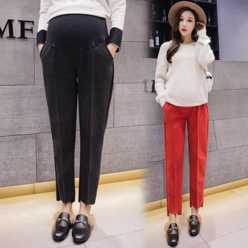 Autumn and winter pregnant women woolen pants stomach lift leisure pregnant women nine pants irregular pants