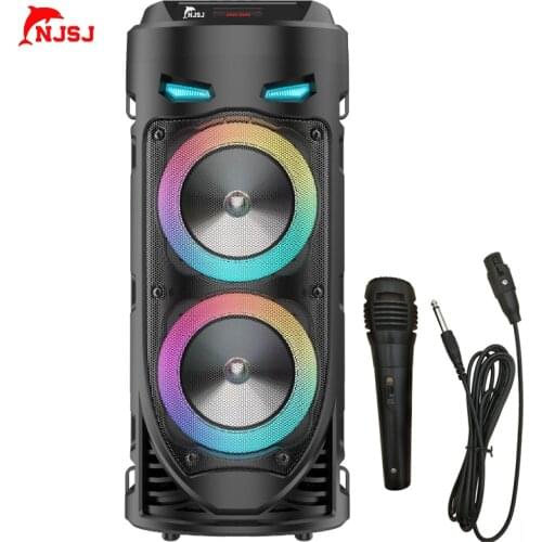 NJSJ 30W Portable Bluetooth Speaker Wireless Column Big Power Stereo Subwoofer Bass Party Speaker with Microphone Family Karaoke