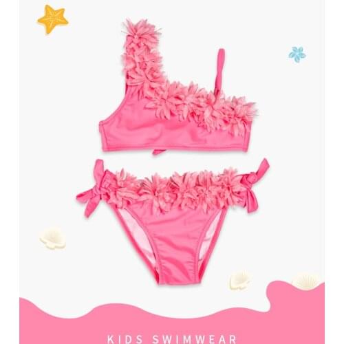 2021 New Childrens Swimsuit With Pink Lace For Girls Swimsuit Two Piece Childrens Bikini For 3-12years Fashion Lace TB024