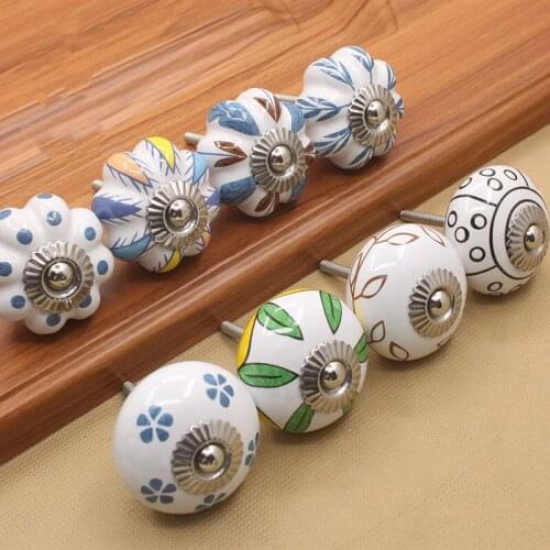 40mm Hand-painted Ceramic Drawer Knobs Porcelain Pumpkin Cabinet Knobs Cupboard Handles with base for Kids Furniture Handle