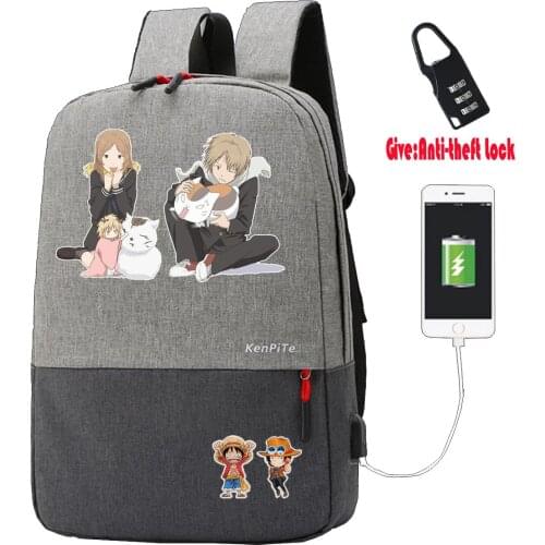 Anime Natsume Yuujinchou backpack Men Women Travel Laptop Shoulder Bag teenagers School bookbag with Anti-theft USB Charging