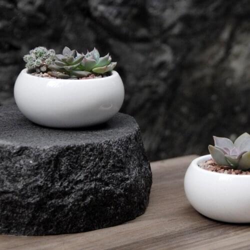 Garden supplies small white ceramic garden flower pots planters office home desktop decorative green plant pots roundness pot
