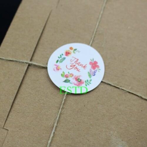 Lowest price 1000pcs/lot Round thank you Flowers Label sealing sticker 1.37"