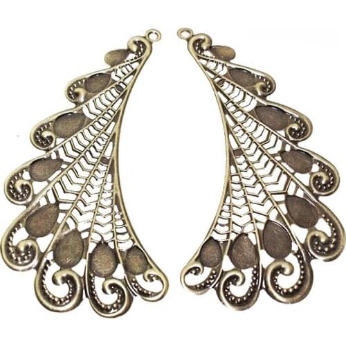 Ancient Metal pieces Peacock Feathers Shape Bronze Filigree Wraps Connector For Fashion Jewelry Pendant Earring DIY