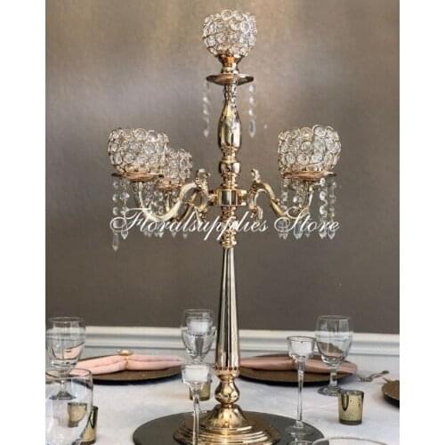 Wedding table centerpieces 5 arm tall gold crystal candelabras centerpieces for weddings