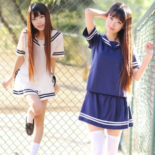 Japan school uniform for girl Korean Fashion Navy style Skirts Japanese clothes Cheerleader uniforms Harajuku Kawaii Seifuku
