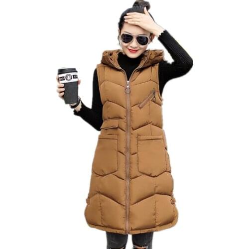 Plus Size 3XL Autumn Winter Women Vest Female Medium-Long Hooded Waistcoat Down Cotton Vest Female Outerwear Slim 2018 New Q527