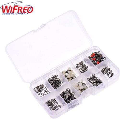 10Kinds 100pcs Mix Loading Fishing Accessories Hooks Swivels Weight Fishing Sinker Stoppers Connectors Fishing Tackle Box
