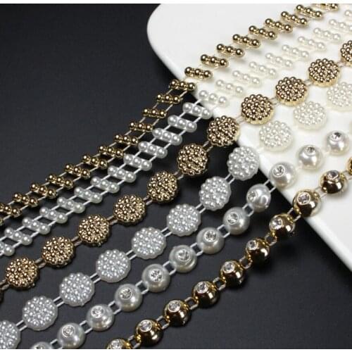 10Yard Rhinestone Half Round/Flower Beads UV Plated Chain Trim For Sewing Apperal Bag Shoes Cap Collar Holiday Venue Decoration