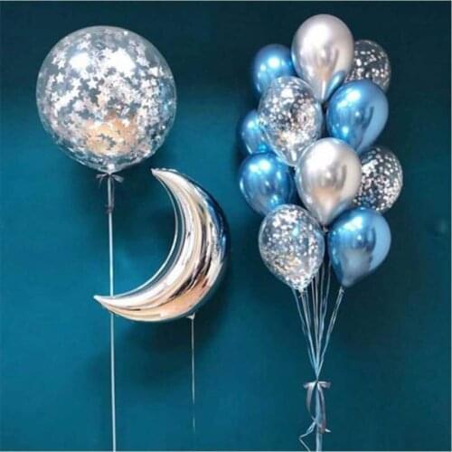 16pcs/set Transparent Confetti Balloon Moon Foil Balloon Metallic Blue Helium Balloon Baby Shower Kids Birthday Party Decor Gift
