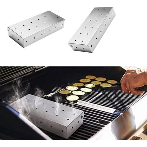2Pcs Thicker Stainless Steel Top Meat Smoking Barbecue Smoker Box For BBQ Wood Chips,with Hinged Lid